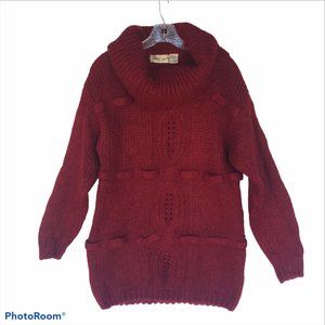 CHELSEA YOUNG Womens M Oversized Sweater Longline Red Mohair Blend Open Knit